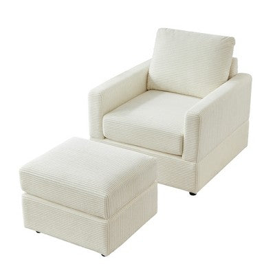 GDFStudio Warner Corduroy 32W Upholstered Accent Chair with Ottoman