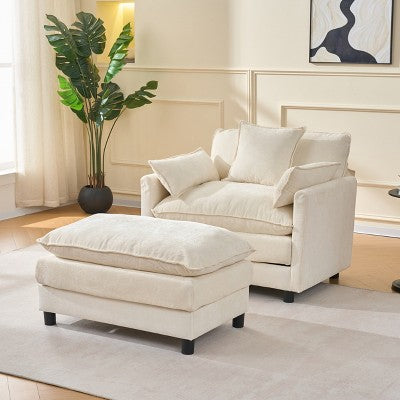 GDFStudio Lewis 39.4 Modern Chenille Upholstered Accent Chair with Ottoman