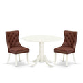 3-Piece Linen white Solid Wood Top-Round Upholstered Dining Room Set -Seats 4