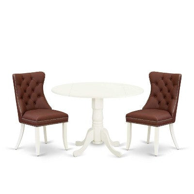 3-Piece Linen white Solid Wood Top-Round Upholstered Dining Room Set -Seats 4