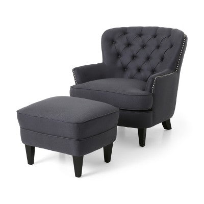 GDFStudio Jaxen Contemporary Fabric Tufted Club Chair and Ottoman Set