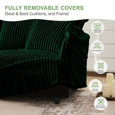 GDFStudio Emerson 49 W Slipcovered Corduroy Floor Chair with Ottoman
