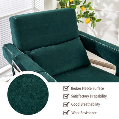 Costway Modern Berber Fleece Single Sofa Chair w/ Ottoman & Waist Pillow Red\Blue\Black\Green\Orange