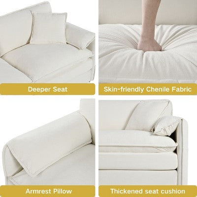 GDFStudio Jorah Modular 2 Piece Chenille Upholstered Sofa Set with 3 Pillows and Storage Pockets