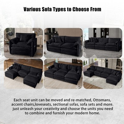 GDFStudio Jorah Modular 2 Piece Chenille Upholstered Sofa Set with 3 Pillows and Storage Pockets
