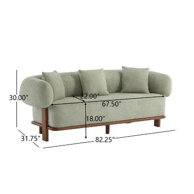 Christopher Knight Home Tadg 82 Rubberwood Boucle Upholstered 3 Seater Curved Sofa with Pillows (Set of 2)