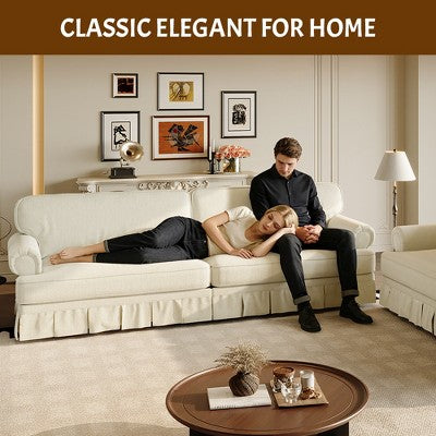 GDFStudio Belmont Mid-Century Modern Sofa Set with Rolled Arms and Pleated Skirt Design