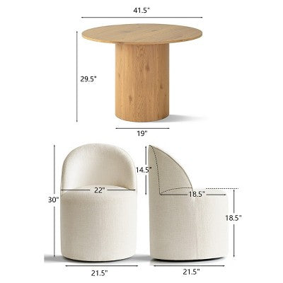 Dining Table Set for 4, Modern Barrel Chair with Wheels and Chenille Upholstery, Round Pedestal Table for Small-Dining Areas-Panipeachy