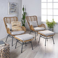 GDFStudio Izidro Indoor Boho Modern Wicker 4 Piece Club Chair and Ottoman Set