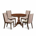 HomeStock 5-Piece Round Mahogany Finish Solid Wood Top Dining table with 4 Chairs