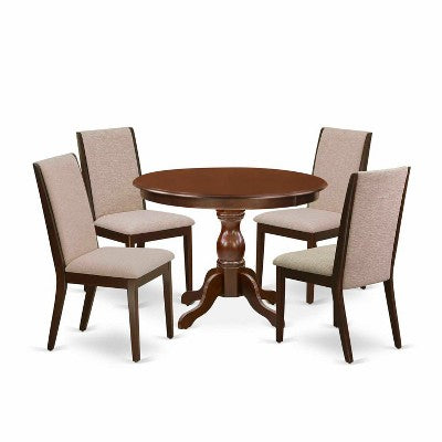 HomeStock 5-Piece Round Mahogany Finish Solid Wood Top Dining table with 4 Chairs