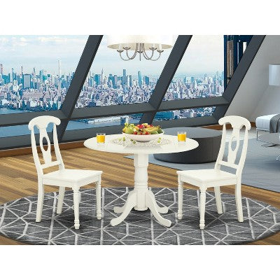 HomeStock Linen White Round Dining Table Set with 2 Chairs