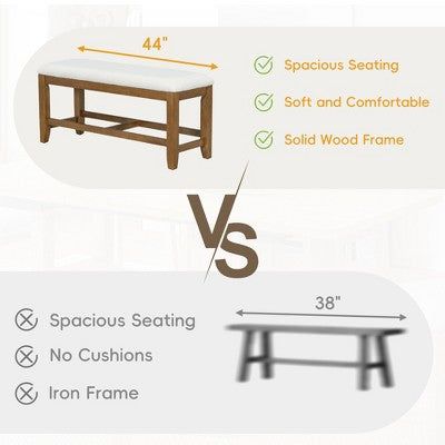 6 Pieces Dining Table Set with Bench for 6, Kitchen Table Set with Storage Drawer and 4 Upholstered Dining Chairs