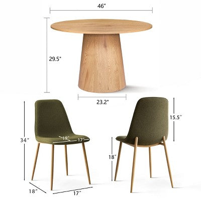 5-Piece Oak Round Dining Table Set, 46 Pedestal Table with 4 Upholstered Dining Chairs, Modern Dining Room Furniture-Panipeachy