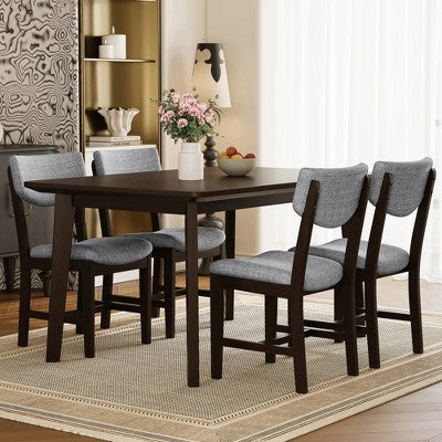 Rustic Wood Dining Table Set for 4, 5 Pieces Rectangular Table Set with Upholstered Chairs for Small Space Kitchen