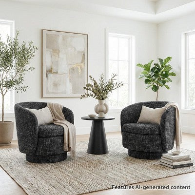 3-Piece Modern Seating Set with 2 Swivel Barrel Accent Chairs and Black Pedestal Round Side Table for Living Room or Reading Corner-Panipeachy