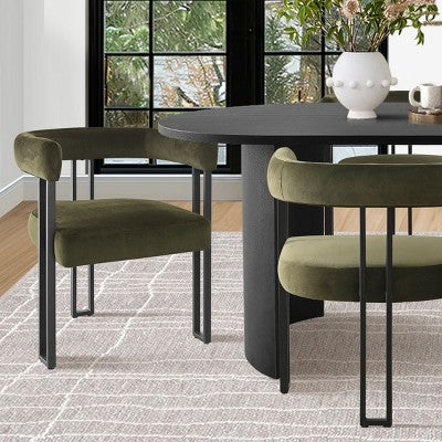 7-Piece Dining Table Set with Velvet Chairs, Modern Oval Black Table & Upholstered Armchairs with Metal Legs for Dining Room-Panipeachy