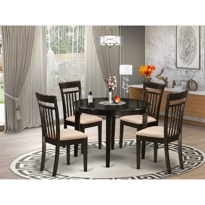 5-Piece Round Cappuccino Finish Solid Wood Top Dining Table with 4-Chairs with
