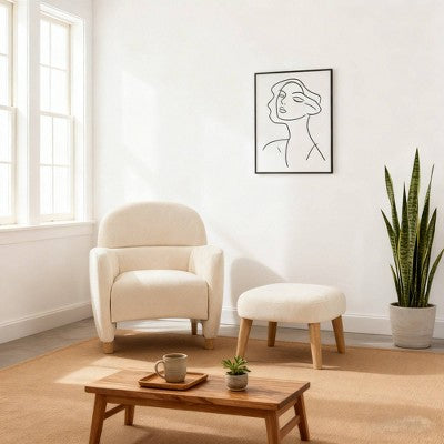GDFStudio Leisure Fabric Upholstered Chair with Ottoman