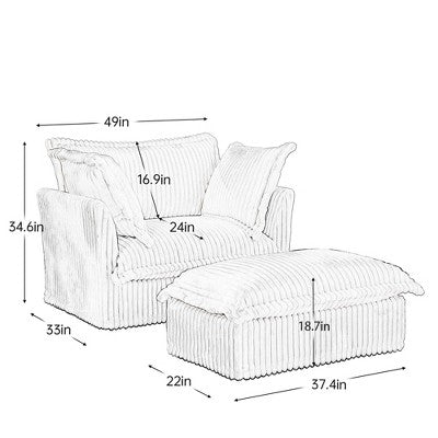 GDFStudio Emerson 49 W Slipcovered Corduroy Floor Chair with Ottoman