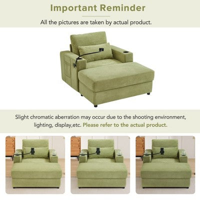 GDFStudio Roy Modern 42.5 Armchair Chaise Lounge Sofa with Movable Storage Ottoman and USB Ports