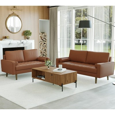 Luige 2 Piece Mid-Century Modern Square Arm Faux Leather Sofa and Loveseat Set - Tree City