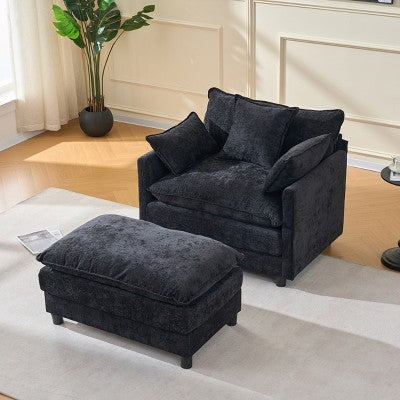 GDFStudio Lewis 39.4 Modern Chenille Upholstered Accent Chair with Ottoman