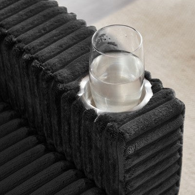 GDFStudio Tenley Modern Chenille Accent Chair with Storage Ottoman, Cup Holder and Convertible Armrest Table