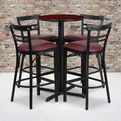 Flash Furniture 24 Round Laminate Table Set with X-Base and 4 Two-Slat Ladder Back Metal Barstools