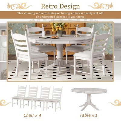 5-Piece Vintage Wood Extendable Dining Table Sets with 4 Upholstered Dining Chairs - ModernLuxe