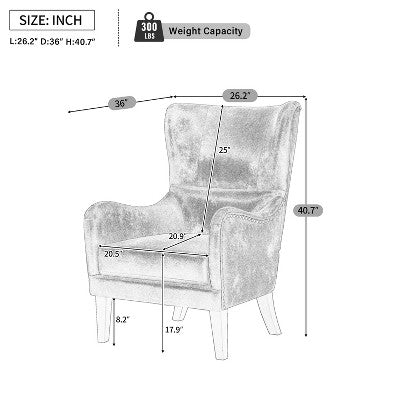 Vintage Accent Chair High-back Armchair Upholstered Lounge Chair Cozy Reading Chair with Ottoman, Classic Tufted & Nailhead Trim, Brown - ModernLuxe