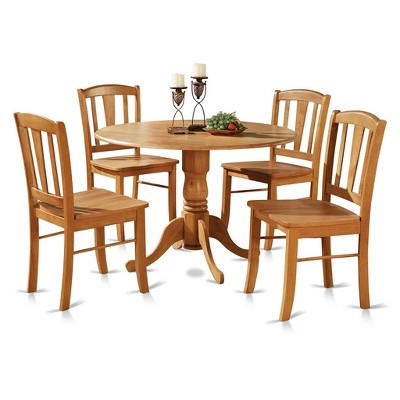 HomeStock Dropleaf Round Dining Table Set With 4 Chairs Oak Finish