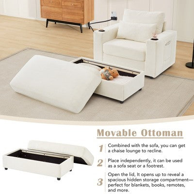 GDFStudio Roy Modern 42.5 Armchair Chaise Lounge Sofa with Movable Storage Ottoman and USB Ports