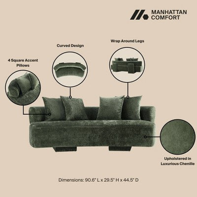 Manhattan Comfort 2pc Verandah Chenille Upholstered 112 Sofa and 90.6 Sofa Set