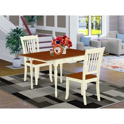 HomeStock 3-Piece Buttermilk and Cherry Finish Solid Wood Top With Dropleaf Dining Table Set