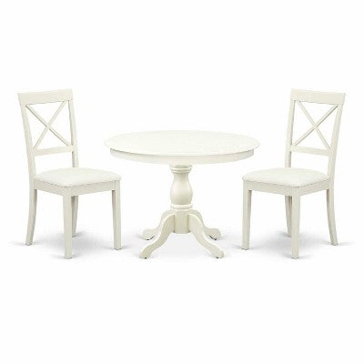 3-Piece Linen White Finish Solid Wood Top - Dining Room Set - Seats 4