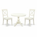 3-Piece Linen White Finish Solid Wood Top - Dining Room Set - Seats 4