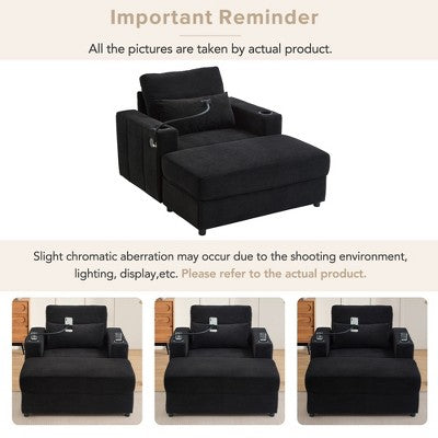 GDFStudio Roy Modern 42.5 Armchair Chaise Lounge Sofa with Movable Storage Ottoman and USB Ports