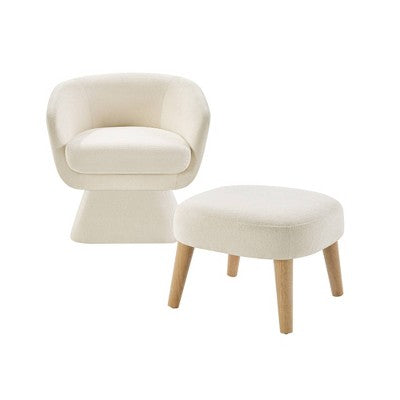 GDFStudio Lazy Fabric Upholstered Swivel Chair with Ottoman