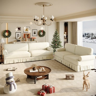 GDFStudio Belmont Mid-Century Modern Sofa Set with Rolled Arms and Pleated Skirt Design