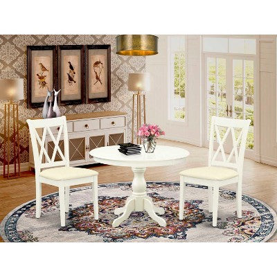 3-Piece Linen White Finish Solid Wood Top - Dining Room Set - Seats 4