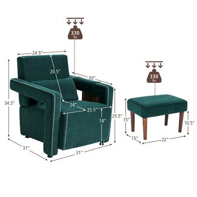 Costway Modern Berber Fleece Single Sofa Chair w/ Ottoman & Waist Pillow Red\Blue\Black\Green\Orange