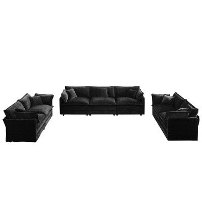 GDFStudio Kelsen Mid-century Modern 3 Piece Chenille Upholstered Sofa Set with Pillows