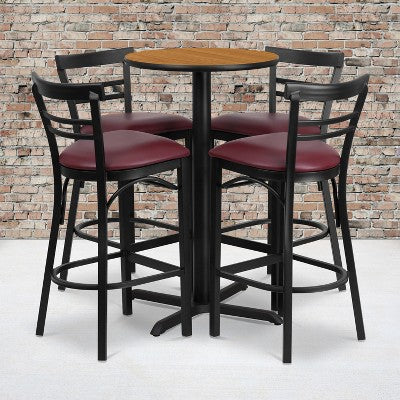 Flash Furniture 24 Round Laminate Table Set with X-Base and 4 Two-Slat Ladder Back Metal Barstools