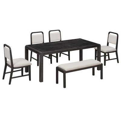 6-Piece Extendable Dining Set with 4 Upholstered Chairs & Bench, 60-72 Mid-Century Modern Kitchen Table with Curved Legs - ModernLuxe