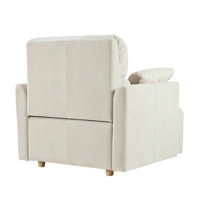 ModernLuxe Upholstered Chaise Lounge with Storage Ottoman, Wide Accent Chair Armchair Lazy Single Sofa Reading Couch Chair, Gray/Beige