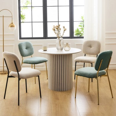 5 PCS Dining Set for 4, Modern Dining Table Set with 4 Upholstered Dining Chairs, Turquoise & Beige & White - ModernLuxe