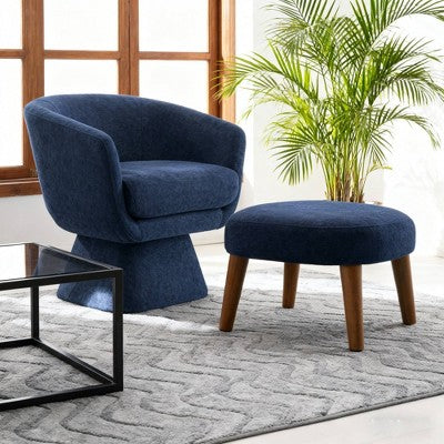 GDFStudio Lazy Fabric Upholstered Swivel Chair with Ottoman