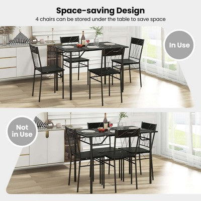 Costway 5PCS Dining Table Set for 4 Rectangular Kitchen Table & 4 Chairs with Metal Frame Cement Gray/Black