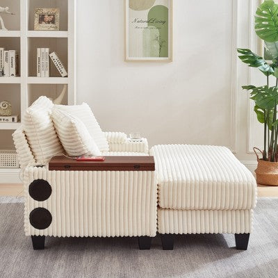GDFStudio Siesta 42 Modern Corduroy Chair with Ottoman and Hidden Swivel Table